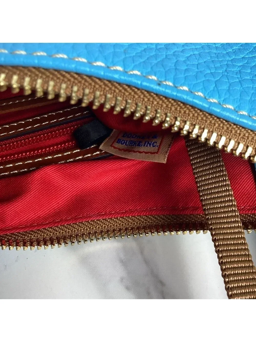 Dooney & Bourke Kiley Aqua Blue Brown Hobo Shoulder Bag Pebble leather Purse guc